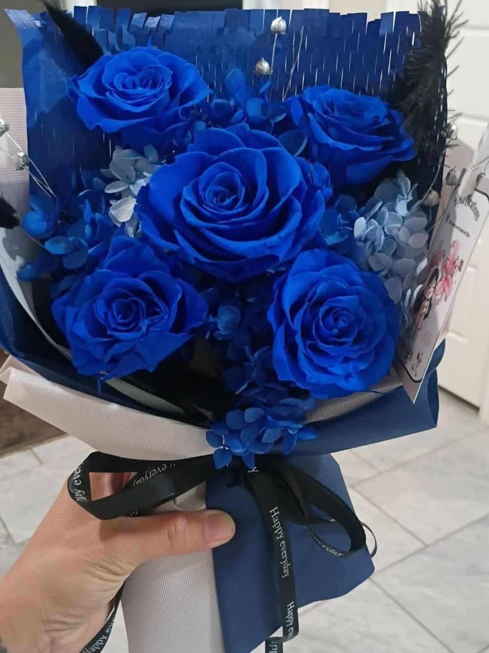 Blue Preserved Rose Bouquet - Elegant Home Party Accent